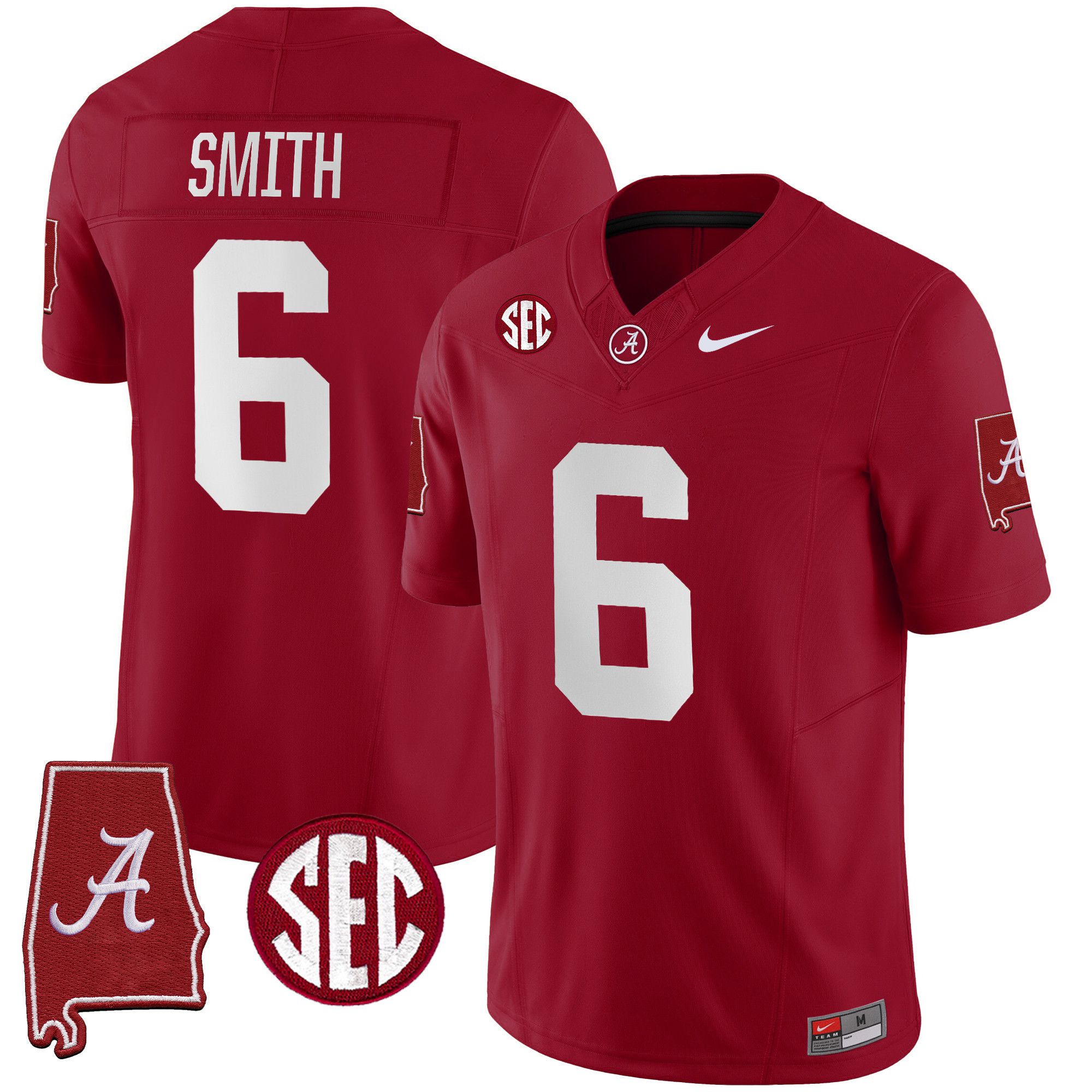 Men Alabama Crimson Tide #6 Smith Red 2024 Nike Vapor Limited NCAA Jersey style 1